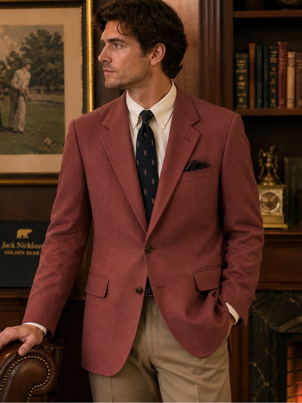 Vintage Jack Nicklaus Golden Bear Blazer 42R Burgundy Union Made Sport Coat